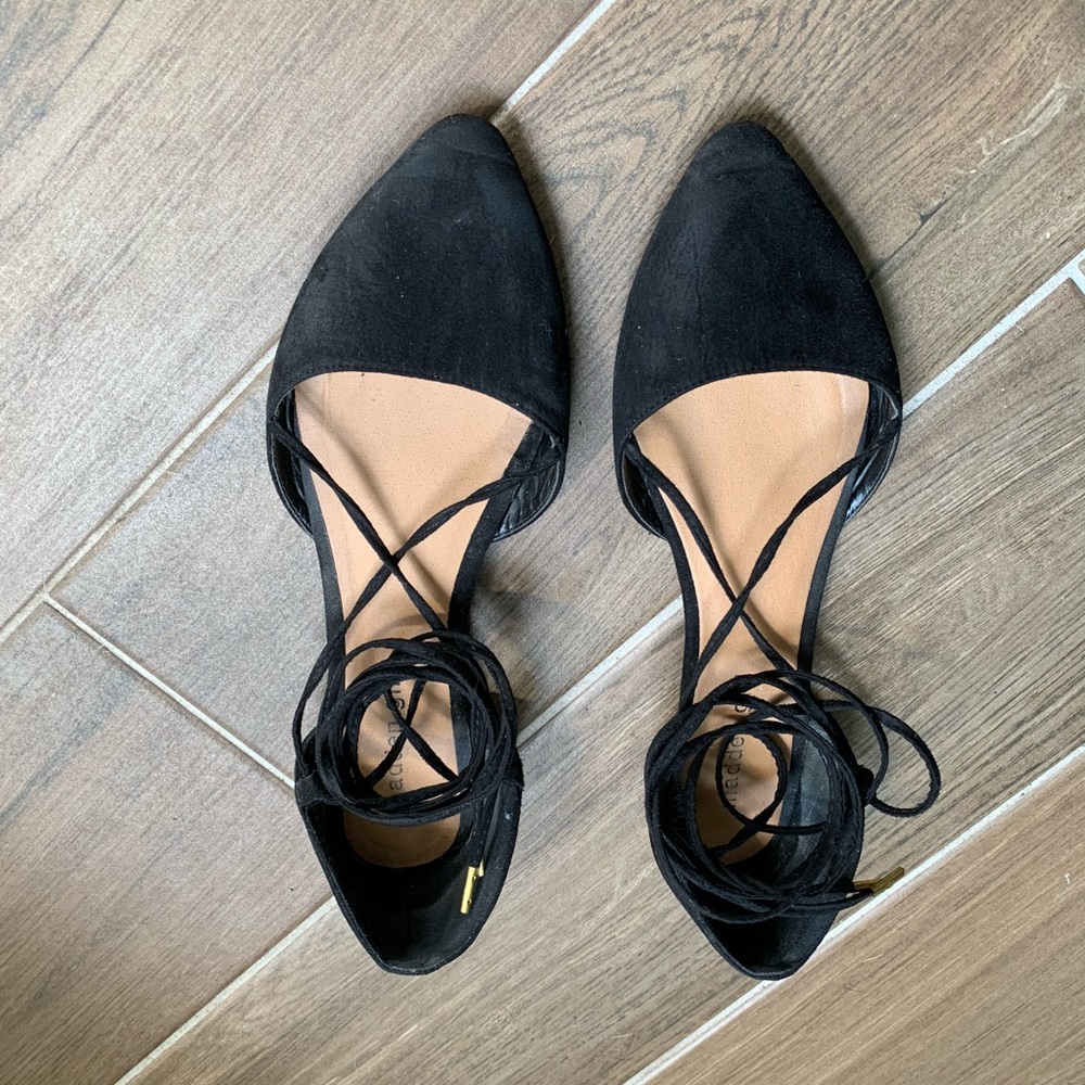 Black tie up flats size 7 suade like material